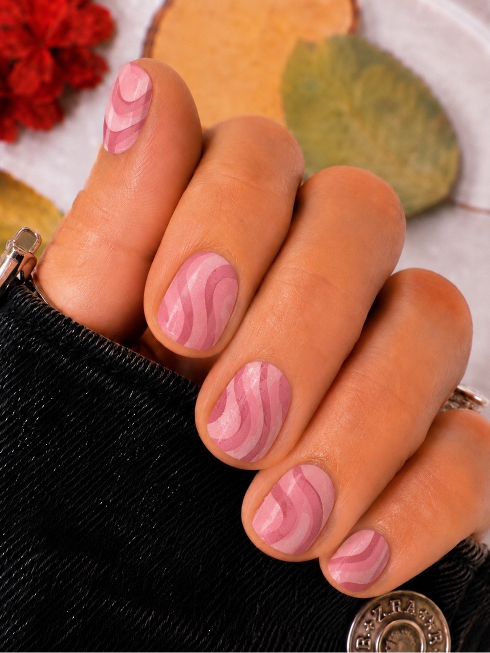 Strawberry Swirl Gel Nail Wraps | Pink Wave Design | No Lamp Needed